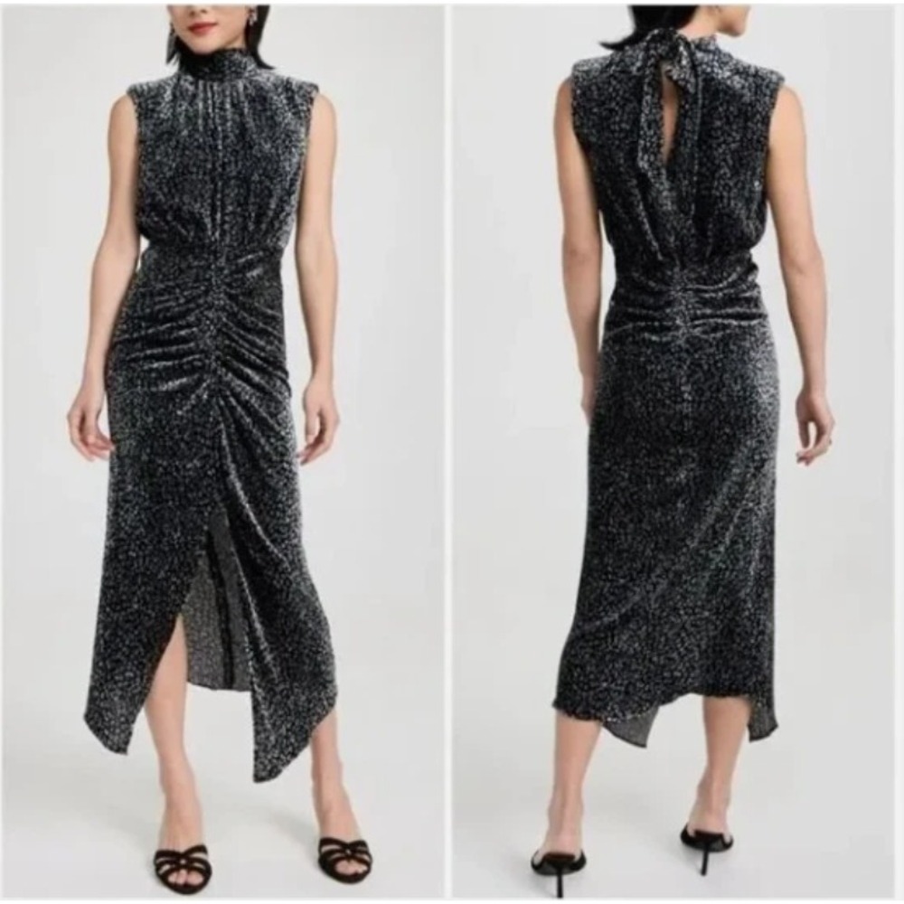 NEW Ramy Brook Lennon Velvet Animal Print Silk Dress Whimsigoth Grunge Size‎ 8